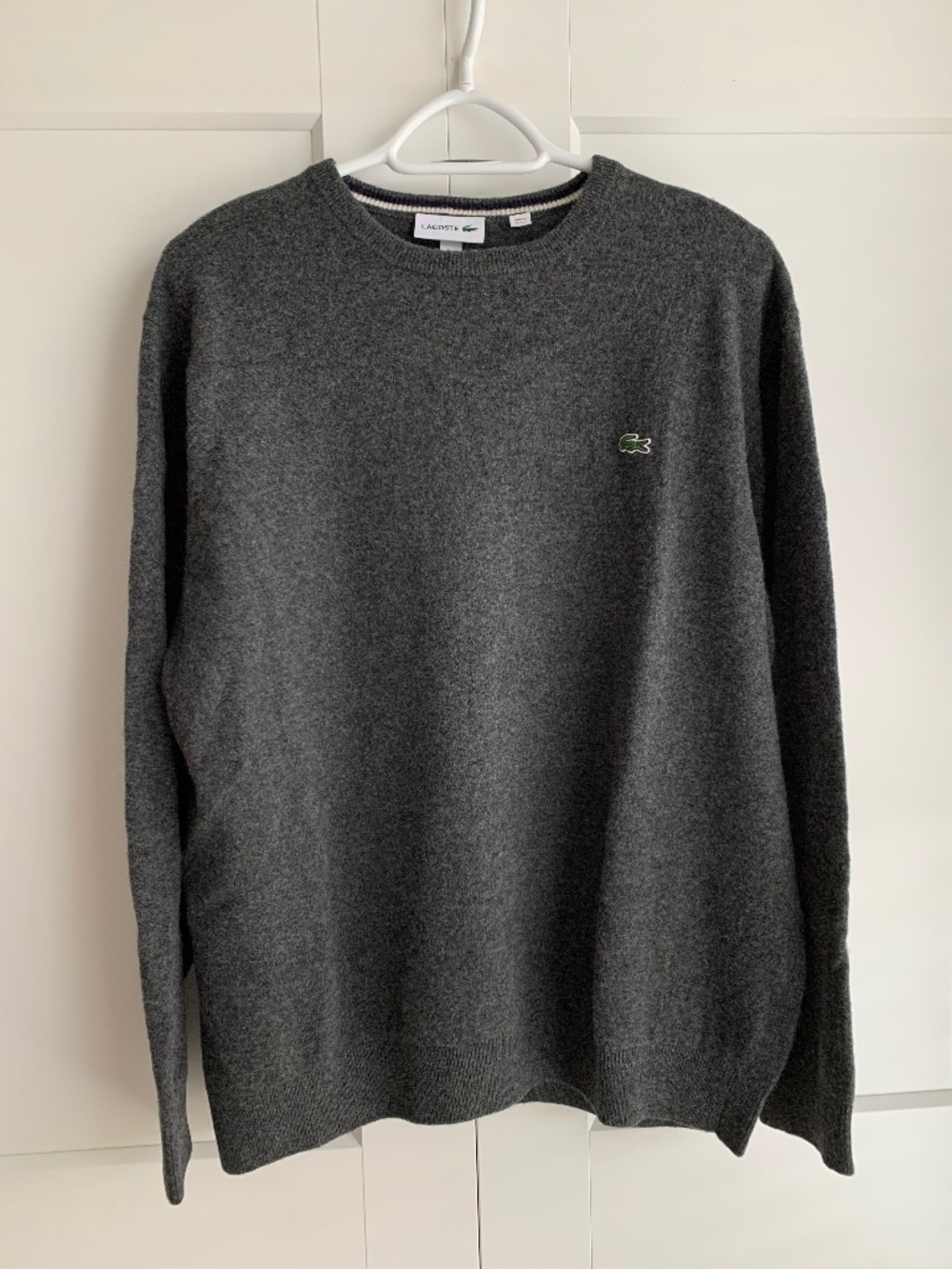 Lacoste Men's Sweater 100% Wool Crew Neck in Dark Gray  size XXL